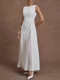 White Sequin Classic Boat Neck Sleeveless A-Line Maxi Dress