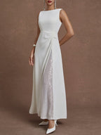 White Sequin Classic Boat Neck Sleeveless A-Line Maxi Dress
