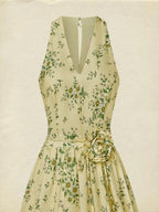 Maxi Cotton Dress, Sleeveless, V Neck, Floral, 3D Floral (Detachable), Vacation, Vintage, Yellow