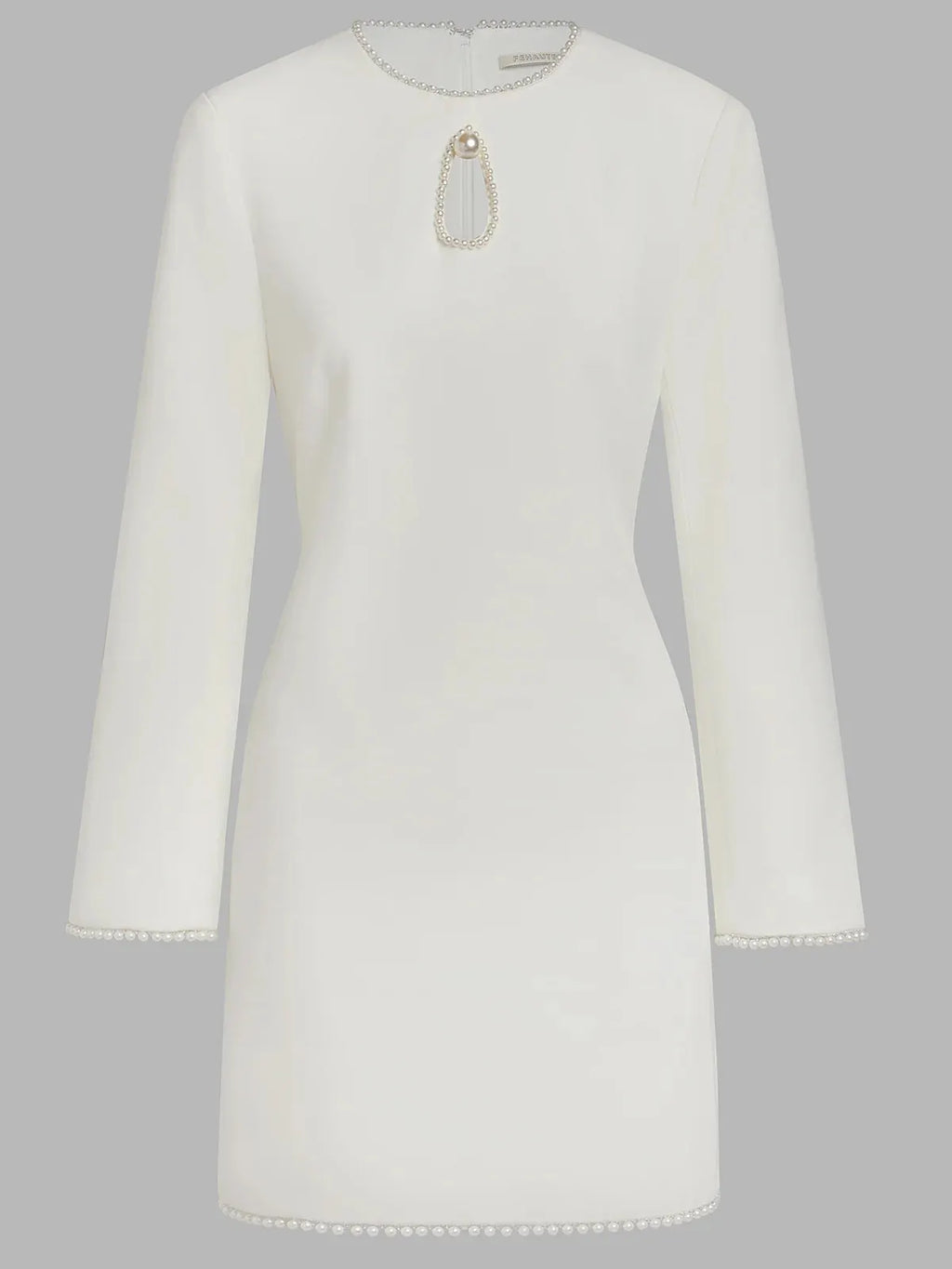 White Faux Pearl Cut Out Classic Crew Neck Long Sleeve Sheath Mini Dress