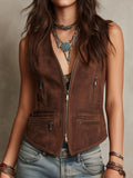 Vintage Western Brown Microsuede Zip Vest