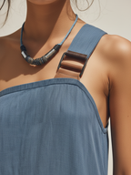 Adjustable Strap One-Shoulder Chambray Denim Maxi Jumpsuit
