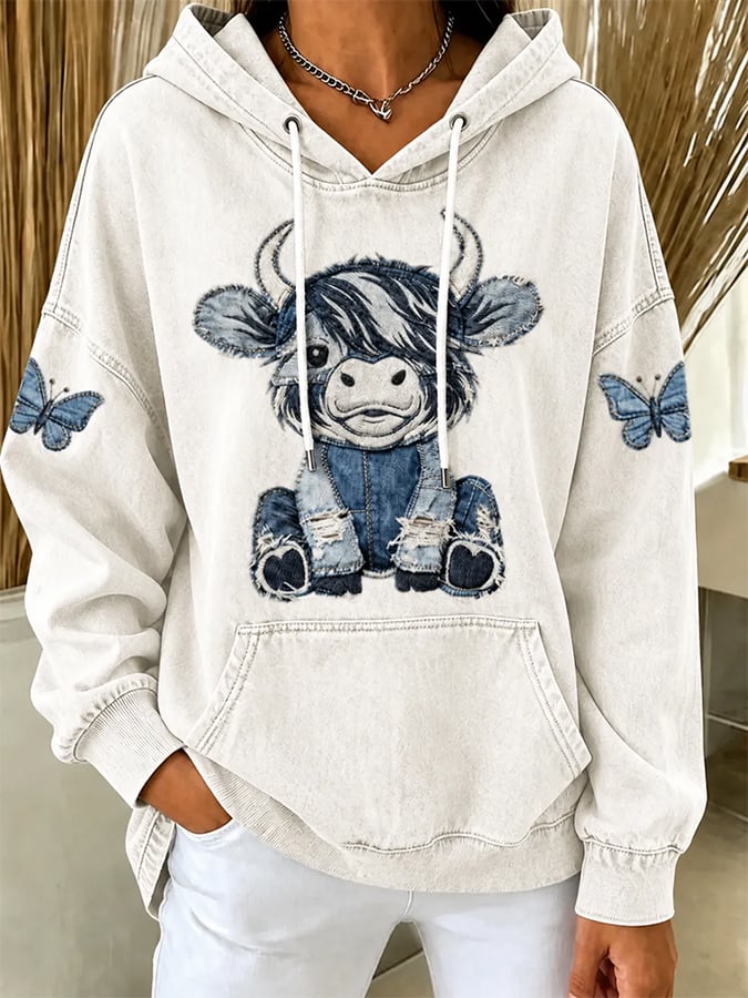 Women's Highland Cow Print Hooded Sweatshirt