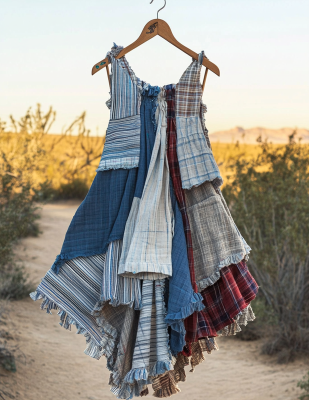 Summer Handmade Lace Denim Patchwork Dress 40eb