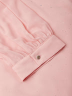 Pink Ruched Bow Chiffon V Neck Short Sleeve Sheath Maxi Dress