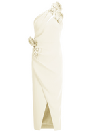 Red 3D Floral One-Shoulder Sheath Midi Dress