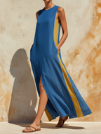 Blue & Yellow Colorblock Sleeveless Maxi Dress
