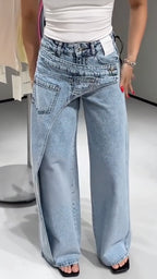 Women's Faux Two-Piece Design Casual Jeans
