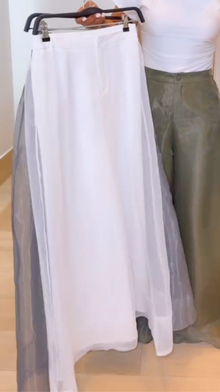 Women's Organza Patchwork Double-Layer Wide-Leg Pants