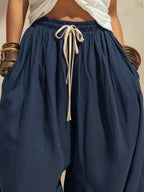 Navy Blue Linen Drawstring Harem Pants