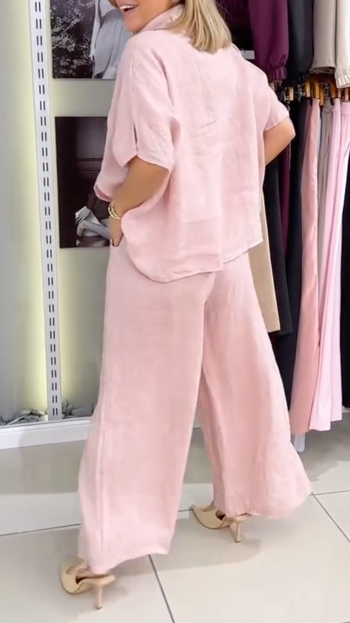 Women's High-Neck Cotton Linen Loose Casual Suit