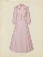 Midi Linen Dress, Half Sleeve, Plain, Lace, French Vintage, Pink