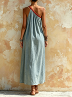 Asymmetric One-Shoulder Tencel Denim Maxi Dress