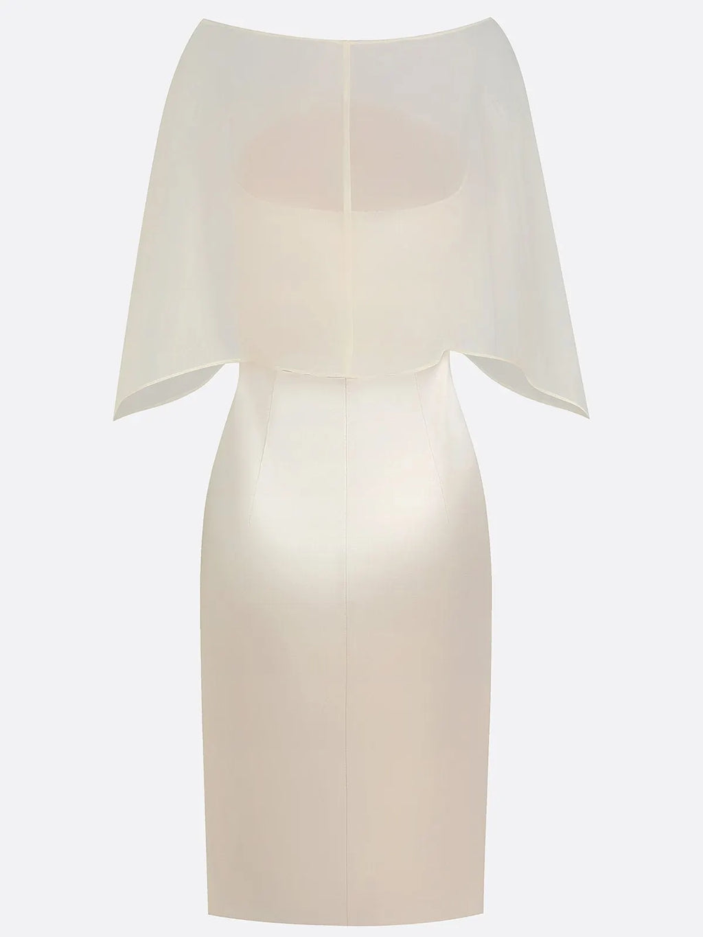Champagne 3D Floral Mesh Satin Boat Neck Short Sleeve Sheath Midi Dress with Capelet
