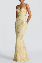 Yellow 3D Floral Mermaid Maxi Dress