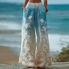 Bohemian Style Plant Flower Gradient Color Casual Long Pants