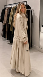 Oversized Soft Fabric Belted Maxi Trench Coat