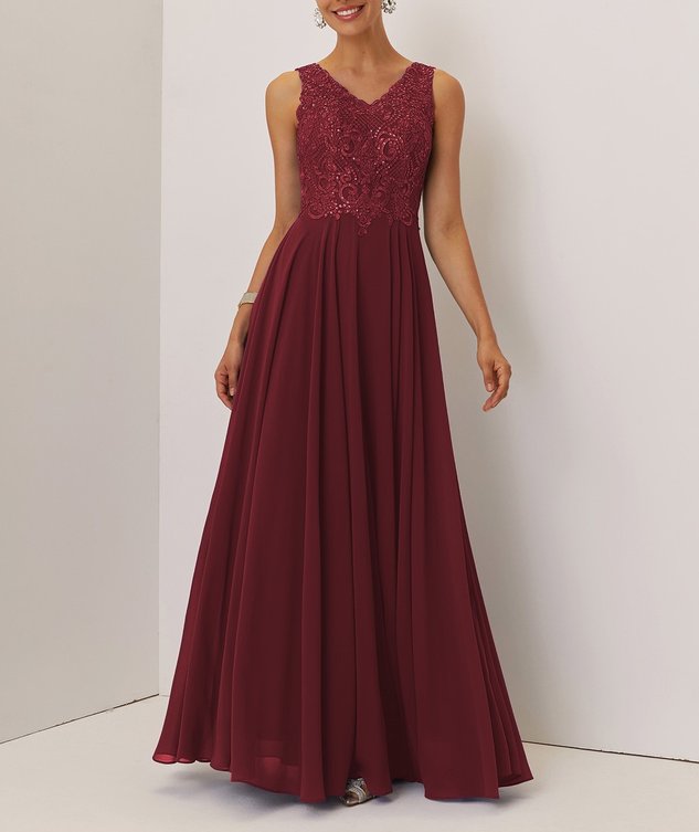 Blue Sequin Lace Chiffon V Neck Sleeveless A-Line Maxi Mother of the Bride or Groom Dress