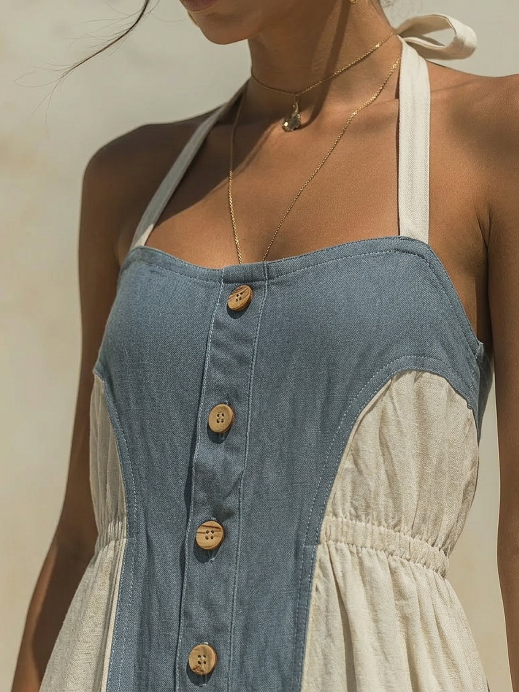 Halter Neck Color Block Wide Leg Jumpsuit