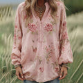 Women's Vintage Rose Art Pattern V-neck Loose Blouse