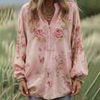 Women's Vintage Rose Art Pattern V-neck Loose Blouse