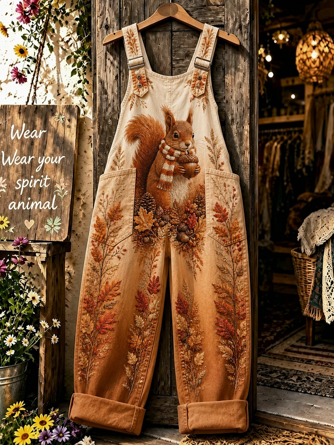 Women's Autumn Animal-Print Faux-Denim Jumpsuit