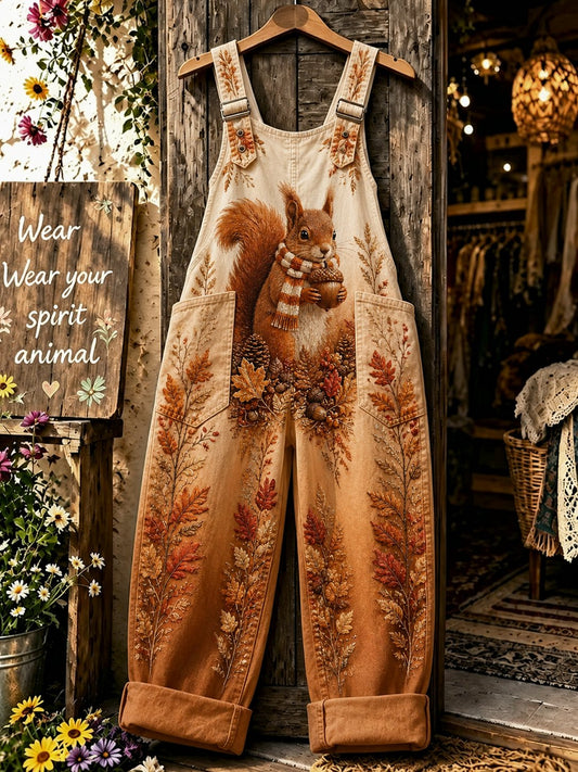 Women's Autumn Animal-Print Faux-Denim Jumpsuit