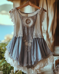 Summer Vacation Ruffle  Lace Patchwork Top ccdb 43c2