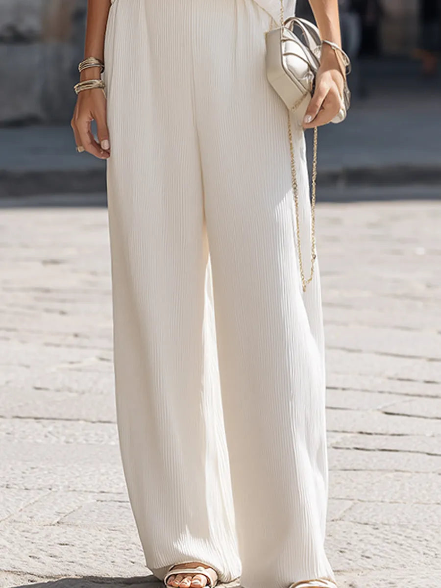 Pleated Sleeveless Relaxed Top And Wide-Leg Pants Set