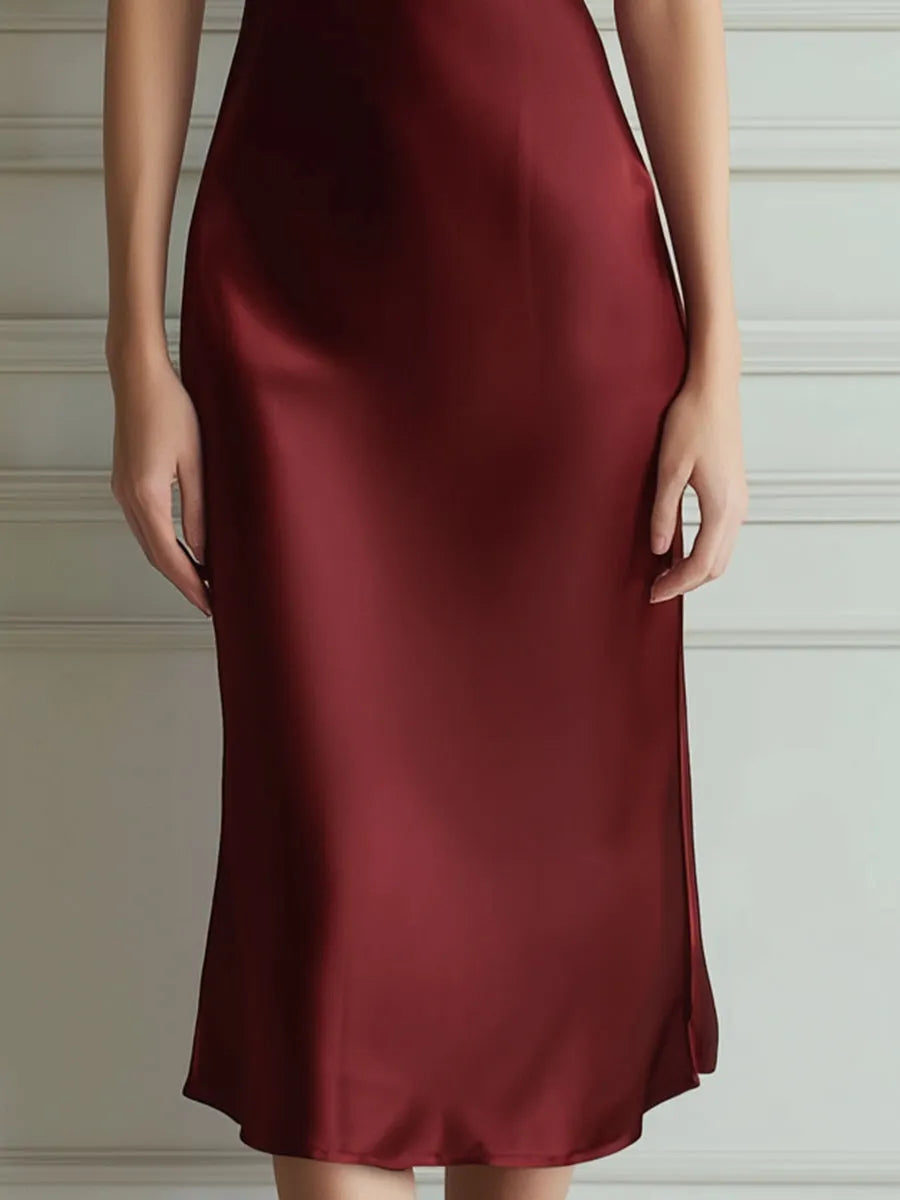 Cowl Neck Satin Slip Midi Dress