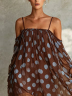 Brown Polka Dot Chiffon Mini Dress