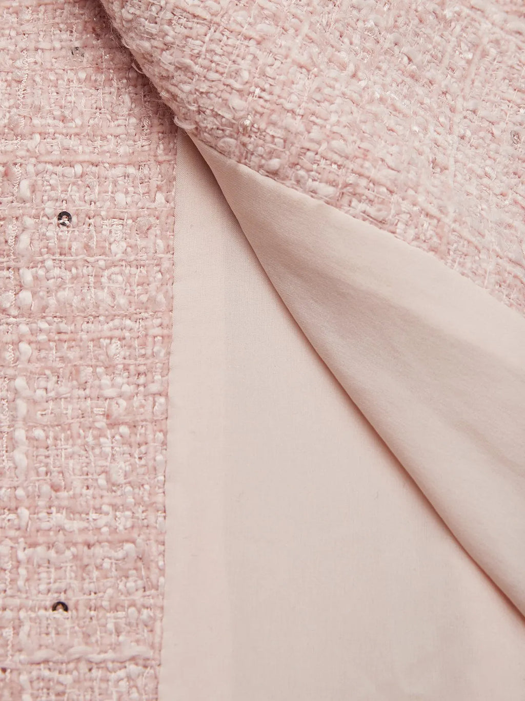 Pink Buckle Tweed Pointed Collar Long Sleeve A-Line Midi Dress