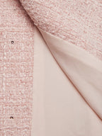 Pink Buckle Tweed Pointed Collar Long Sleeve A-Line Midi Dress