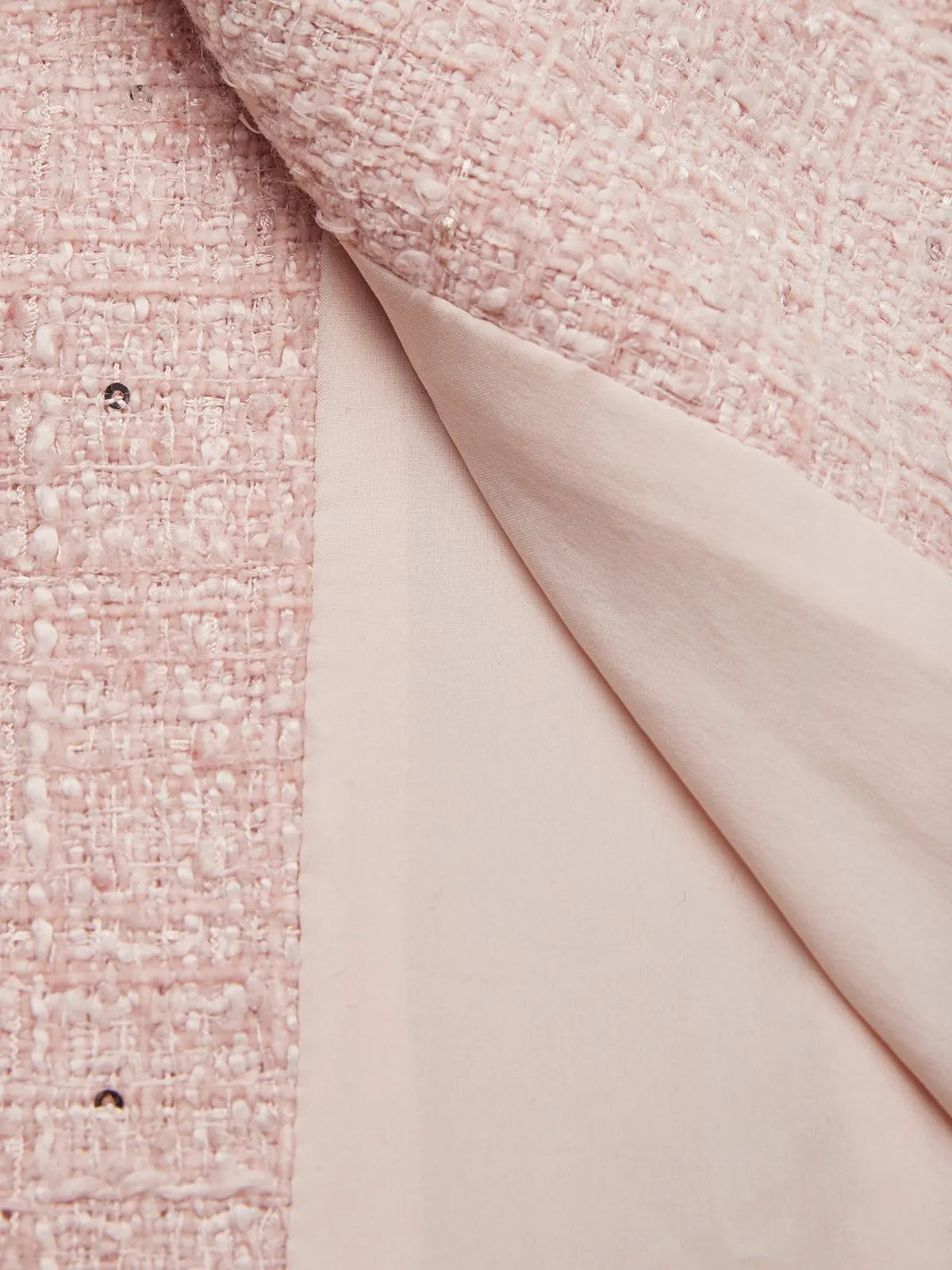 Pink Buckle Tweed Pointed Collar Long Sleeve A-Line Midi Dress