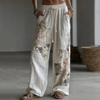 Women's Retro Floral Patchwork Art Casual Linen Pants