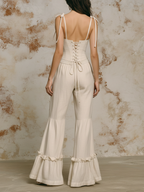 Boho Crochet Corset Ruffle Hem Linen-Blend Jumpsuit