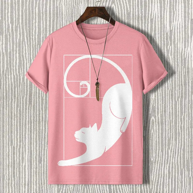 Men's Fibonacci Cat The Golden Ratio Print Casual T-shirt