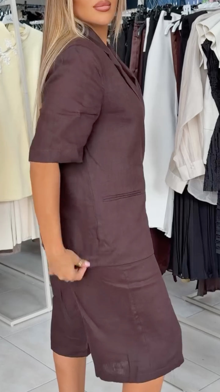 Linen Blazer & Knee Length Bermuda Shorts Set