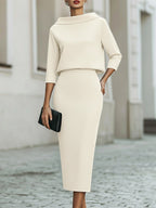 Boat Neck Top And Midi Skirt Set