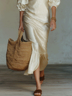 Elegant Boho Wrap-Style Waist Fitted Midi Dress
