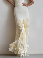Off White Ruched Split Joint Knit Spaghetti Sleeveless Sheath Maxi Dress