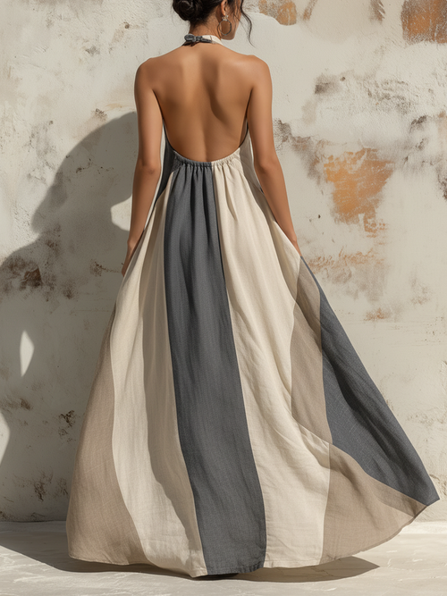 Abstract Print Halter Neck Flowy Maxi Dress