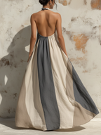 Abstract Print Halter Neck Flowy Maxi Dress