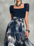 Boho Elegance Knite Top And Floral Long Skirt Set