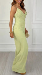 V Neck Ruched Bodice Wide Leg Jumpsuit