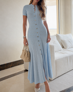 Hollow Knit Waist-Cinched Midi Dress