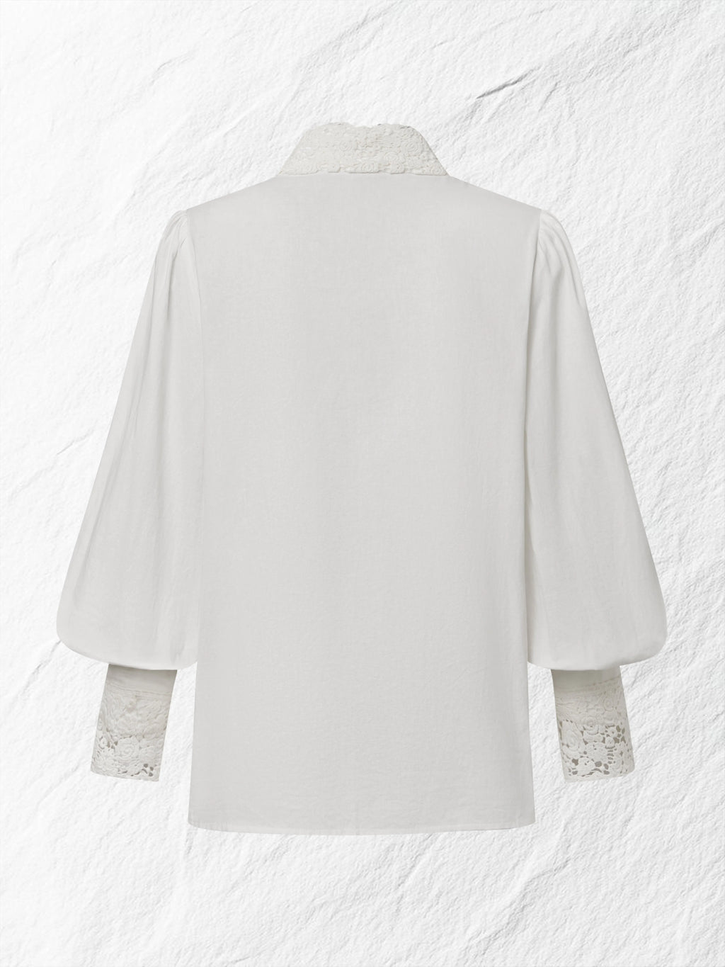Linen Shirt, Long Sleeves, Stand Collar, Plain, Lace, Vintage, Ivory