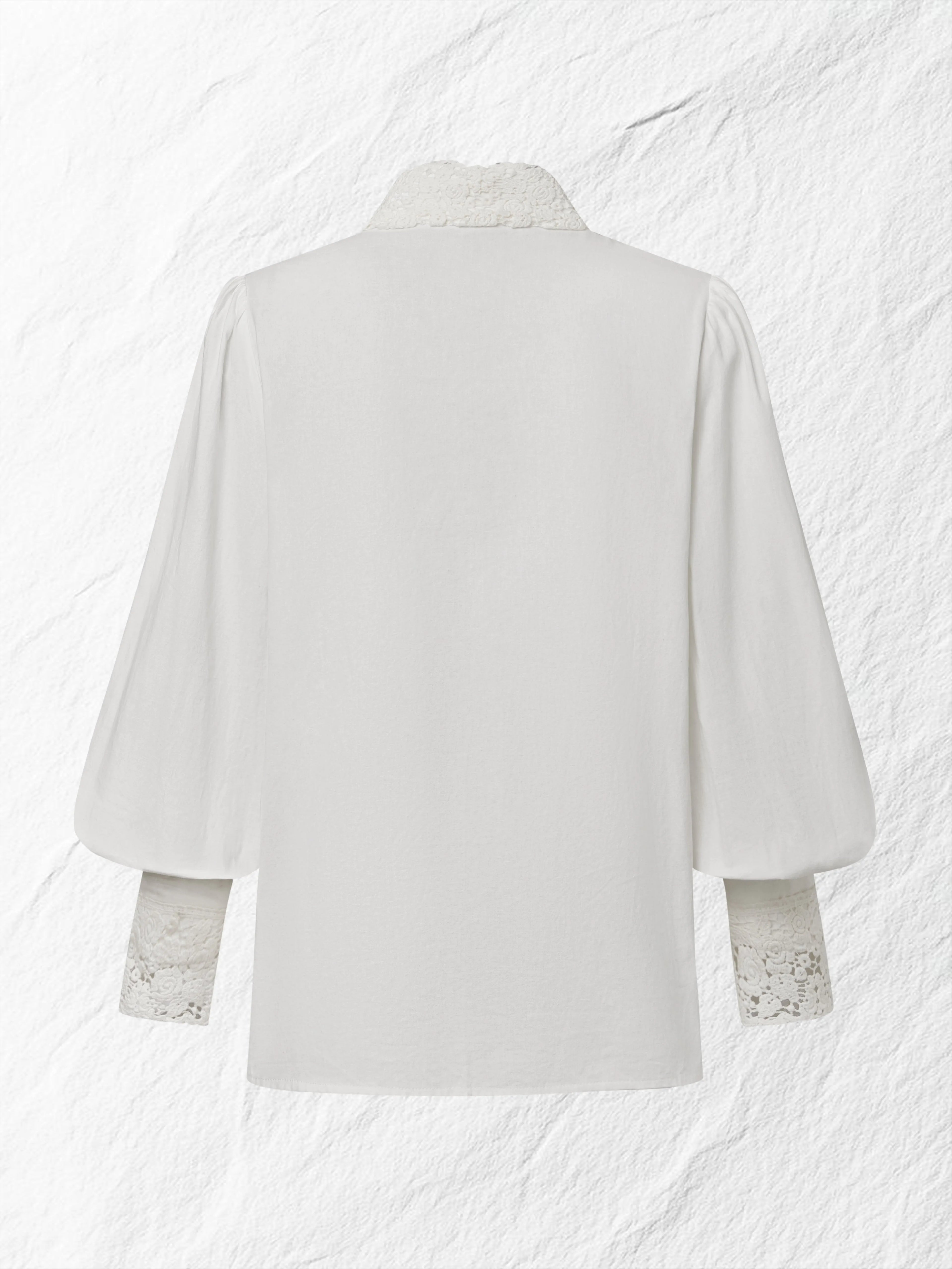 Linen Shirt, Long Sleeves, Stand Collar, Plain, Lace, Vintage, Ivory