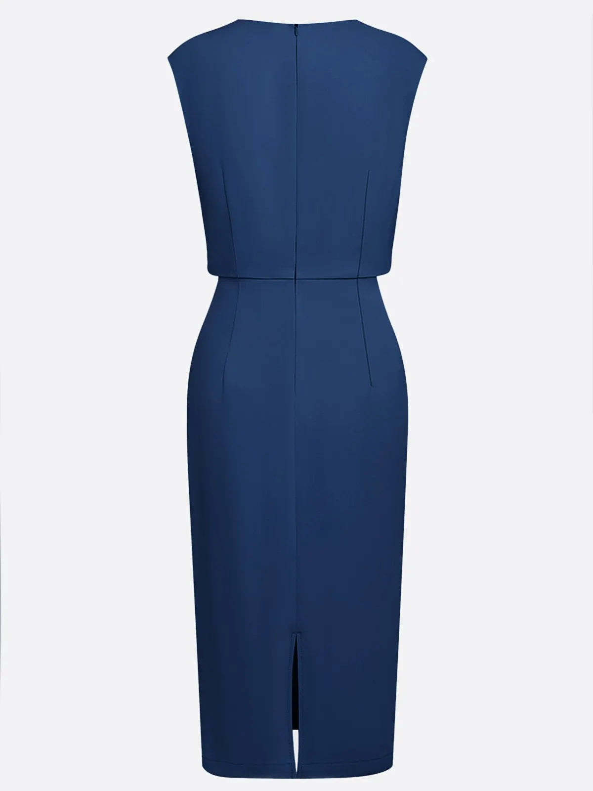 Purplish Blue Ruched Cut Out Classic Crew Neck Cap Sleeve Sheath Midi Dress