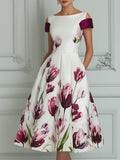 Elegant Floral Print Midi Tea Dress